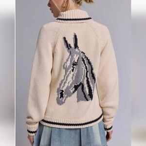 BDG Scottie Horse Graphic Knit Zip-Up Collared Cardigan